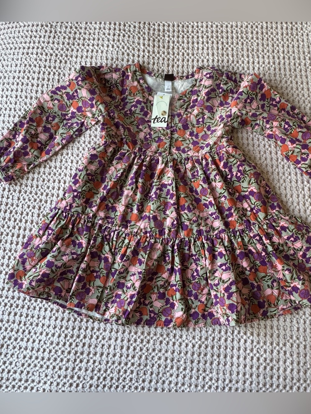 TEA Corduroy Henley Shirt dress royal pomegranate floral Cotton Girl's 5 NWT